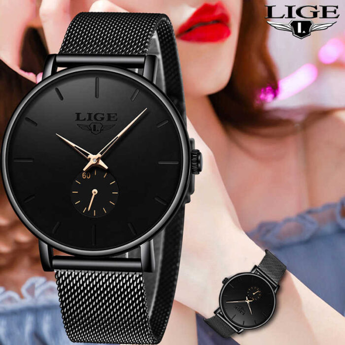 Lige womens watches top brand luxury casual fashion watch women quartz waterproof clock mesh belt ladies. Jpg q50
