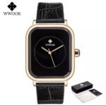 WWOOR Leather Minimalist Rectangle Wristwatch