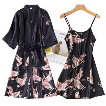 2 Piece Women Silk Kimono Robe and Night Gown